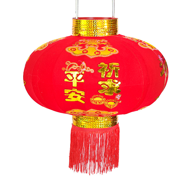 新款春节大红灯笼 平安祈求红灯笼 植绒布烫金灯笼 户外装饰灯笼