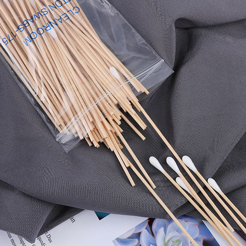 Cross-Border European and American 15cm Single-Head Long Wooden Stick Disposable Cotton Swabs 100 Six-Inch Industrial Dust-Free Birch Cotton Swab