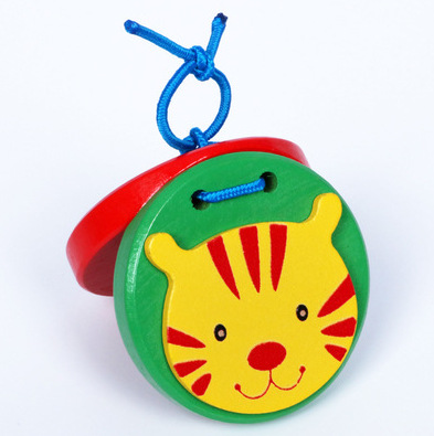 外贸木制奥尔夫乐器卡通圆形动物响板幼儿启蒙益智