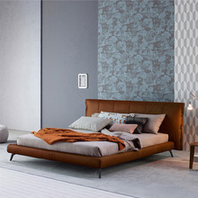 意式真皮床双人床现代简约主卧床婚床家具1.8米极简轻奢软包皮床