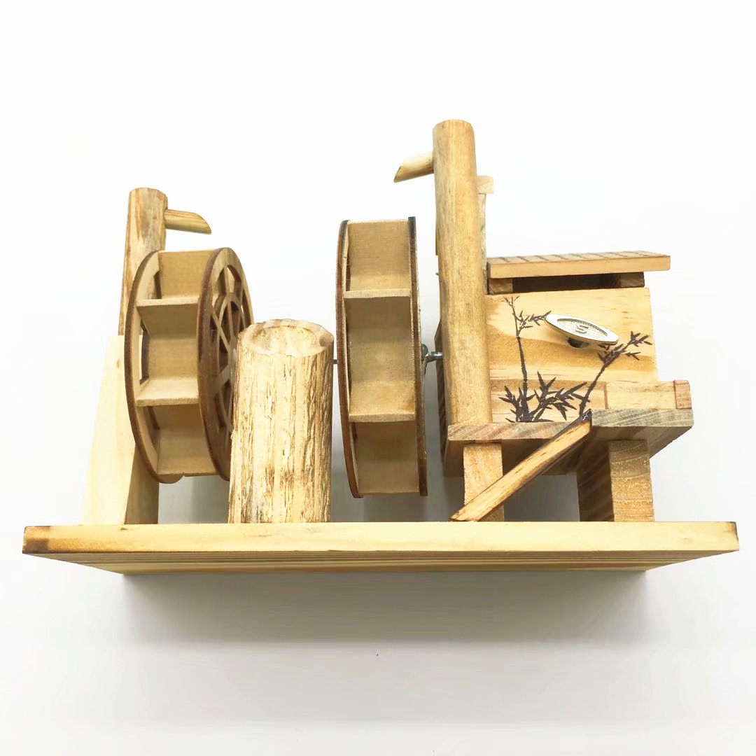 厂家批发木质工艺品双轮音乐水车儿童玩具家居摆件景区热卖