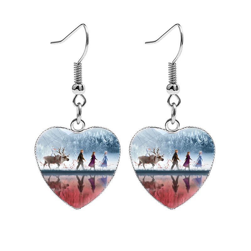 冰雪奇缘2心形耳坠 儿童卡通艾莎elsa安娜公主女孩宝石耳夹耳饰