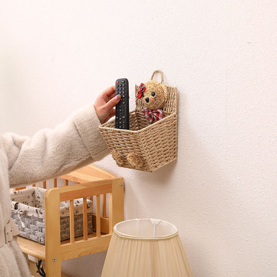 草编悬挂收纳篮壁挂收纳盒钥匙遥控器手机宿舍杂物书桌玄关储挂式