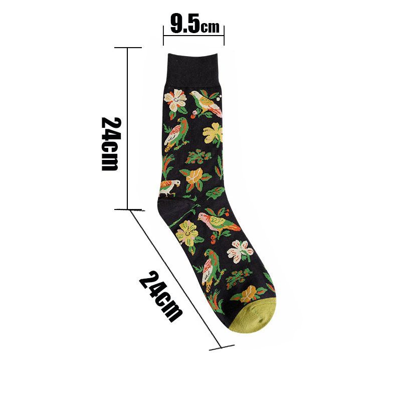 European and American Trendy Brand New Socks Wholesale Personalized Graffiti Contrast Color Series Bird and Flower Painting Cotton Socks Men's Stockings