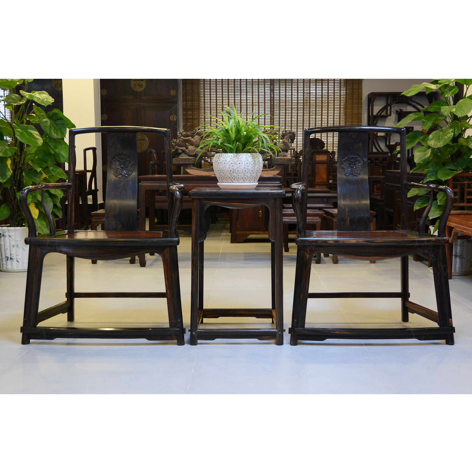 红木家具花乌木乌纹木南官帽椅花枝坐板条纹乌木现货eb1241