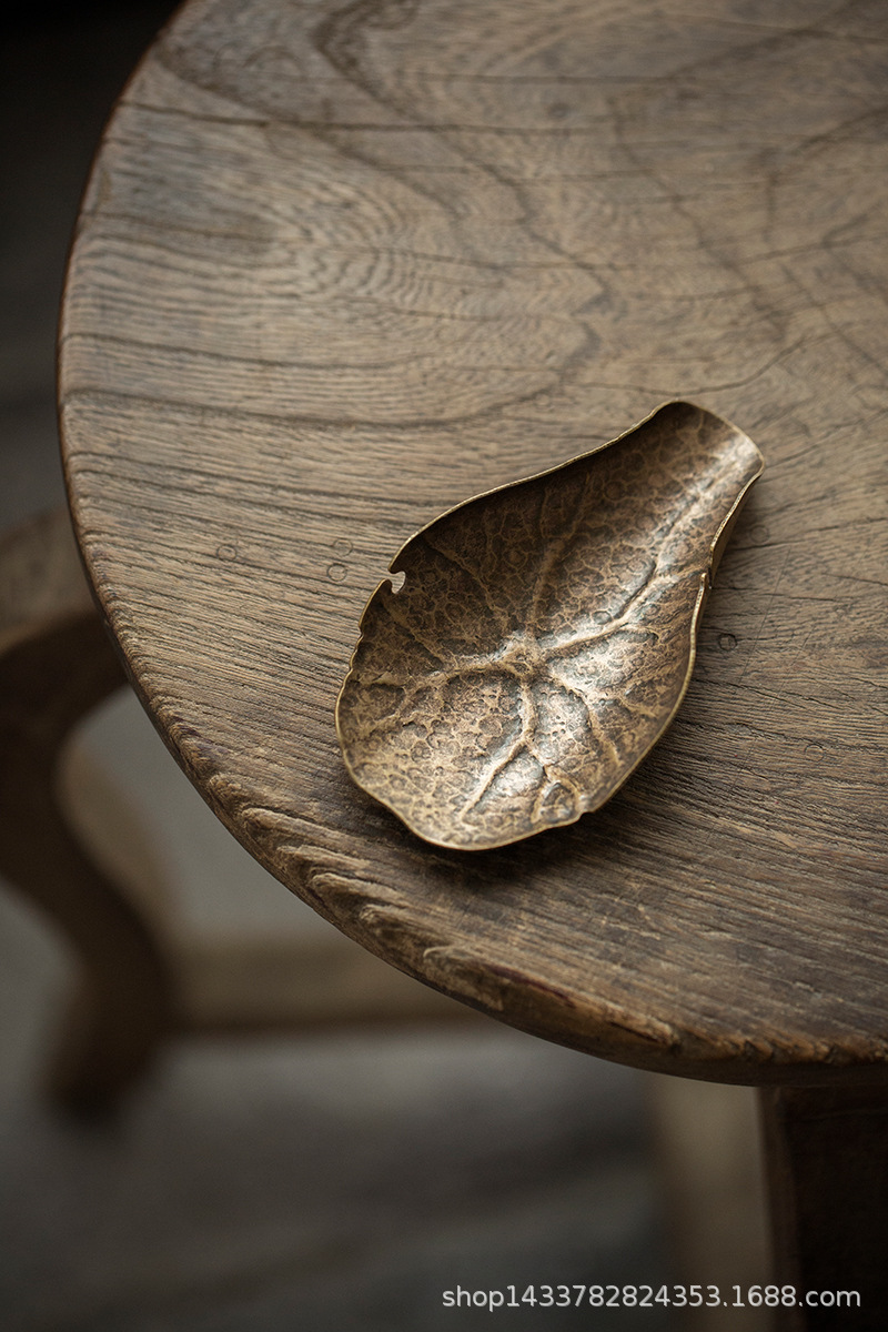 手工锻打荷叶铜茶则 茶勺 茶铲 茶叶分茶器 茶荷 茶席茶道配件