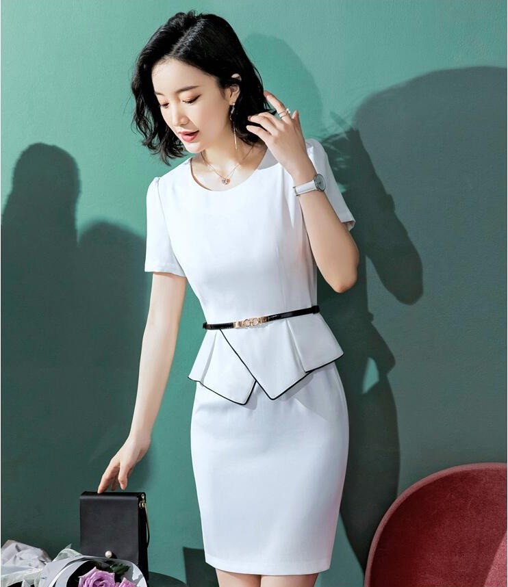 职业装连衣裙夏女老师足浴珠宝店工装前台美容师工作服连衣裙8103