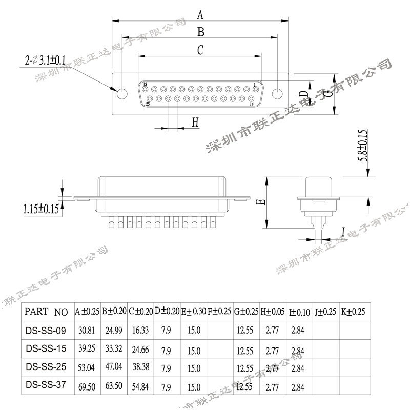 焊线式db25母头蓝色胶芯rs232接口db15db25db37dvi24 5接口