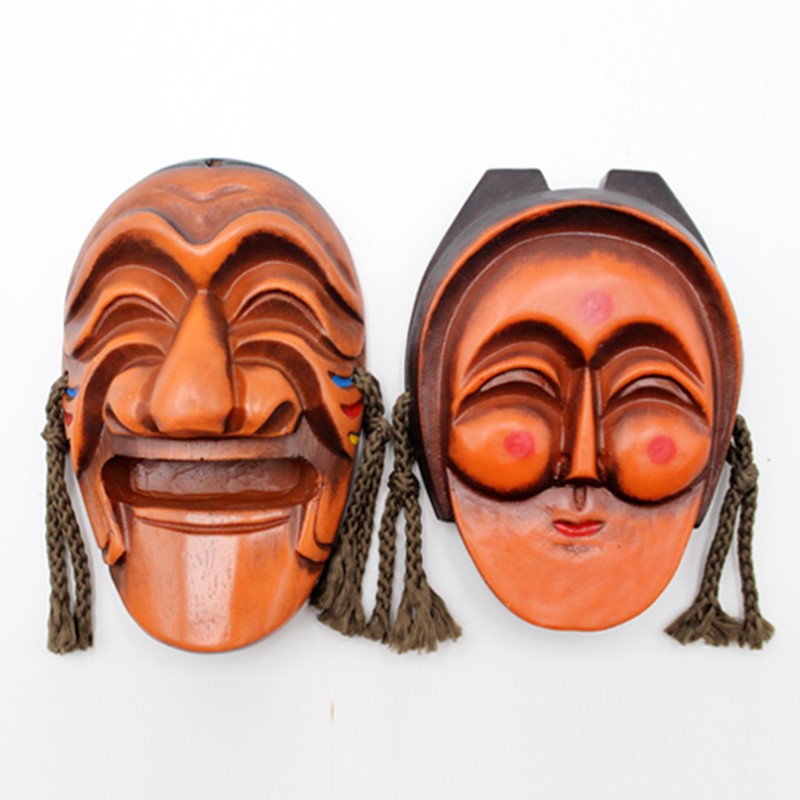 韩国民俗假面具挂件木框相框韩式烤肉店朝鲜餐厅装修装饰品挂饰