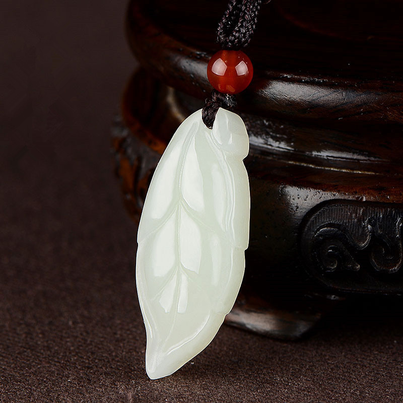 厂家货源玉石新疆和田玉白玉树叶吊坠男女款挂件一件代发