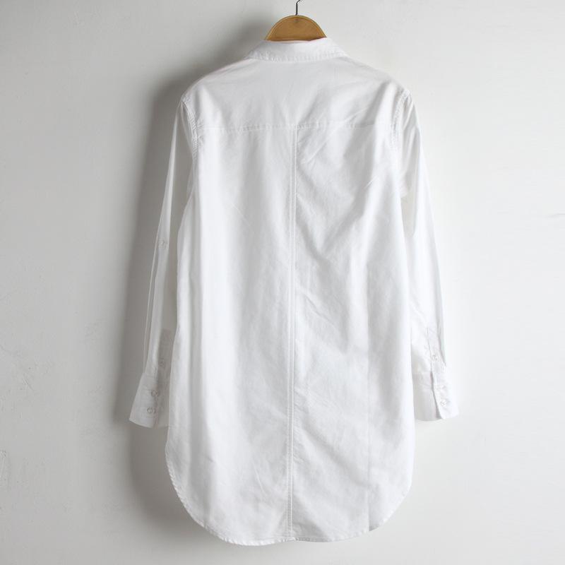 2019春季新款 韩版 宽松bf风 纯棉长款白衬衫 翻领打底衬衣女
