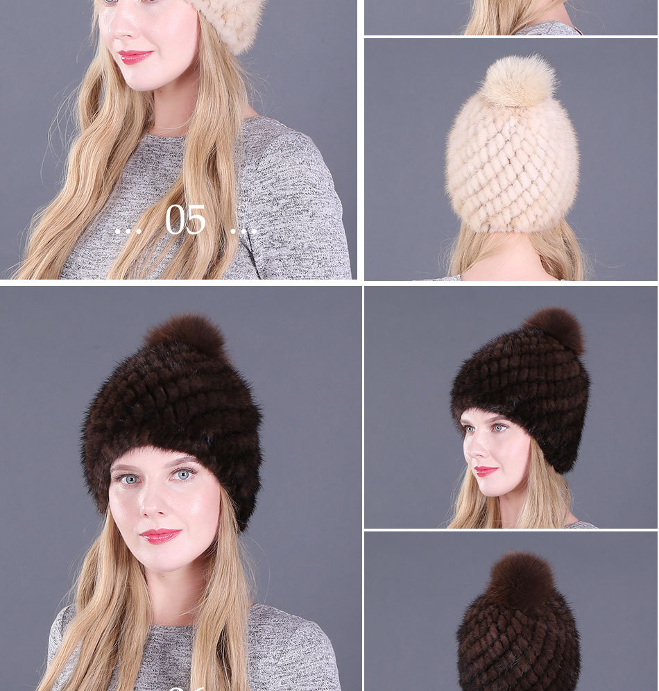 批发韩版女士水貂编织一球帽子加厚双层保暖时尚冬季狐狸球帽