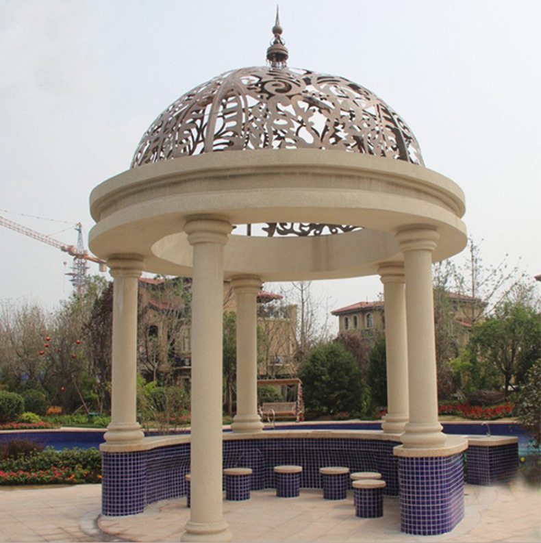 石雕景观亭子 欧式铁艺圆形凉亭 定制造型 户外摆件 flts-727
