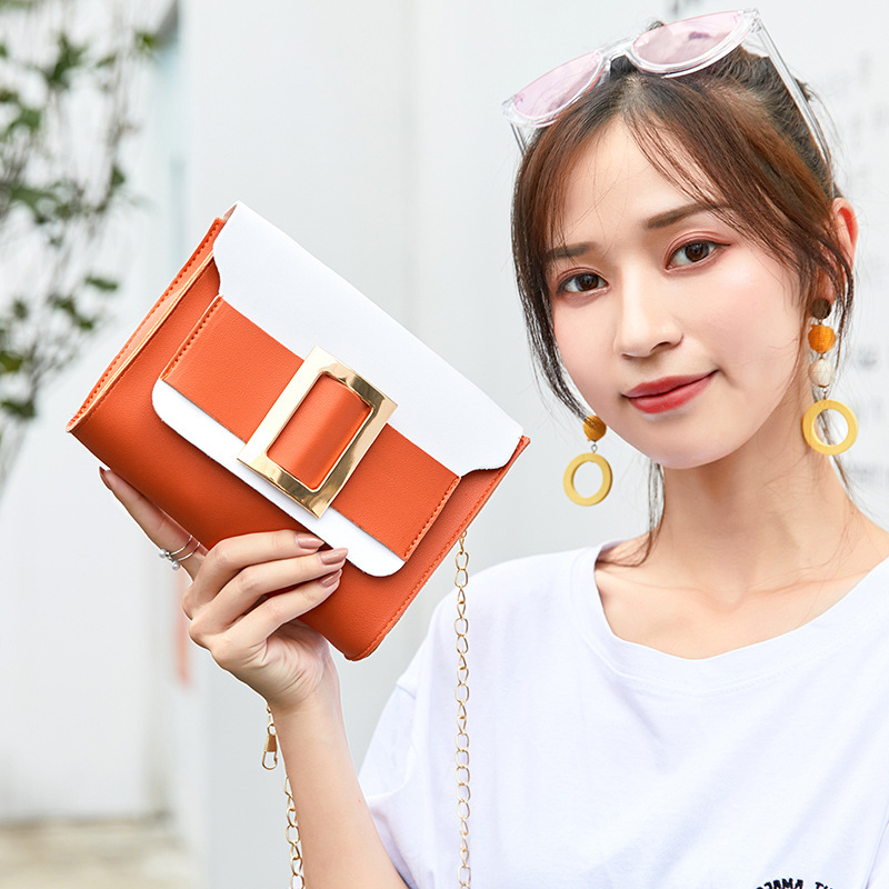 Fashion Color Contrast Hardware Small Square Bag 2022 Summer New Versatile Chain Mobile Phone Change Crossbody Handbag Women's Bag