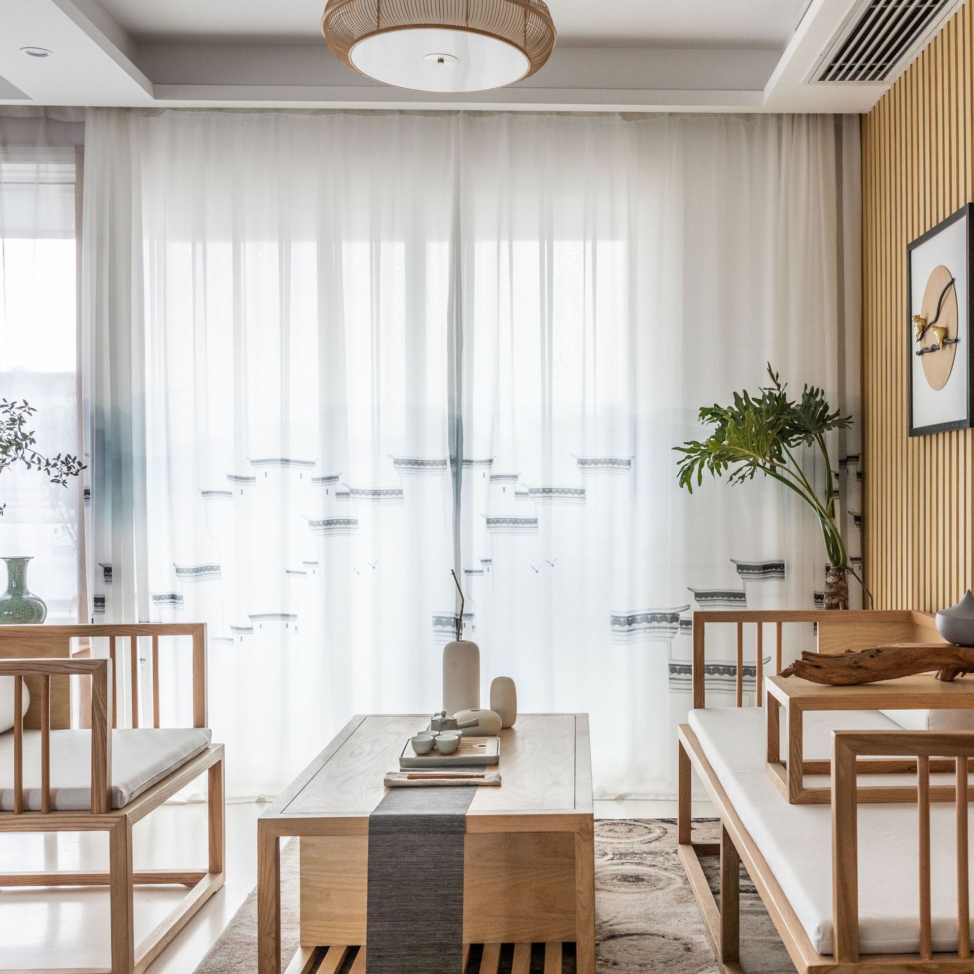 江南屋檐古典风窗纱 新中式5d数码印花 客厅卧室帘 厂家直销批发