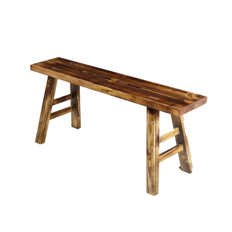 黑色炭烧长板凳餐椅复古碳化实木凳子农家乐主题餐厅碳烧长条凳子