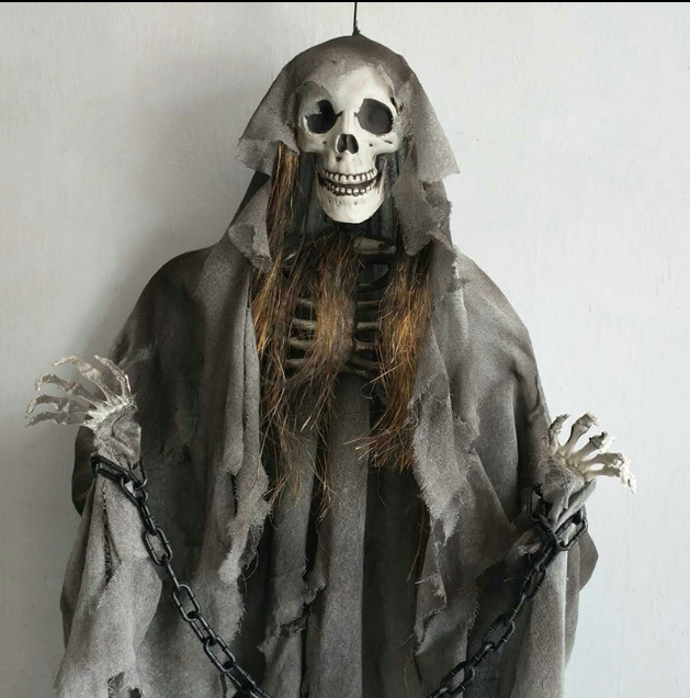 万圣节装饰吊鬼 骷髅挂鬼酒吧鬼屋派对恐怖道具 电动鬼头吊人挂件