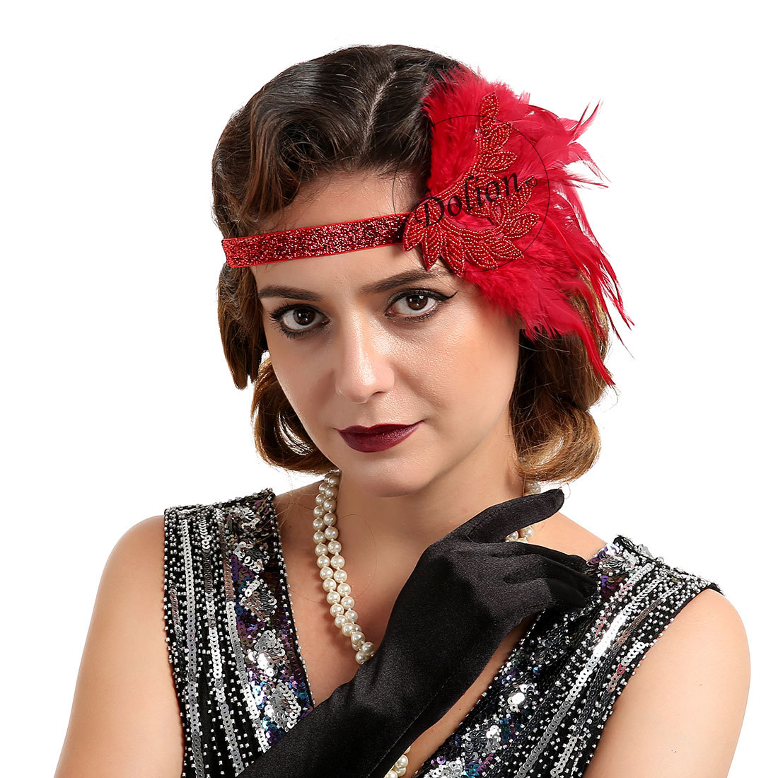 1920s黑色羽毛珠子头带欧美印第安发饰舞会发带亚马逊ebay热销