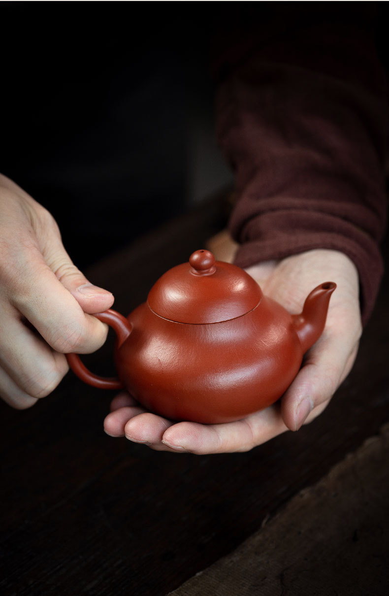 原矿皱皮朱泥 古法全手工孟臣壶小品小容量梨型紫砂壶180ml