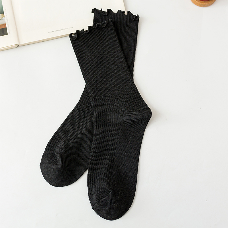 Bunching Socks Women's Japanese Autumn and Winter Cotton Socks Women's Thin Socks Solid Color Stringy Selvedge Retro Ankle Boots Foot Sock Long Socks