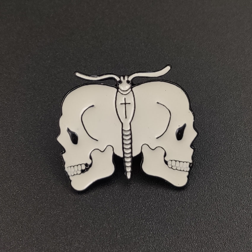 wish 速卖通热卖 白色双骷髅头胸针 白色蝴蝶胸针 滴油夹克饰品