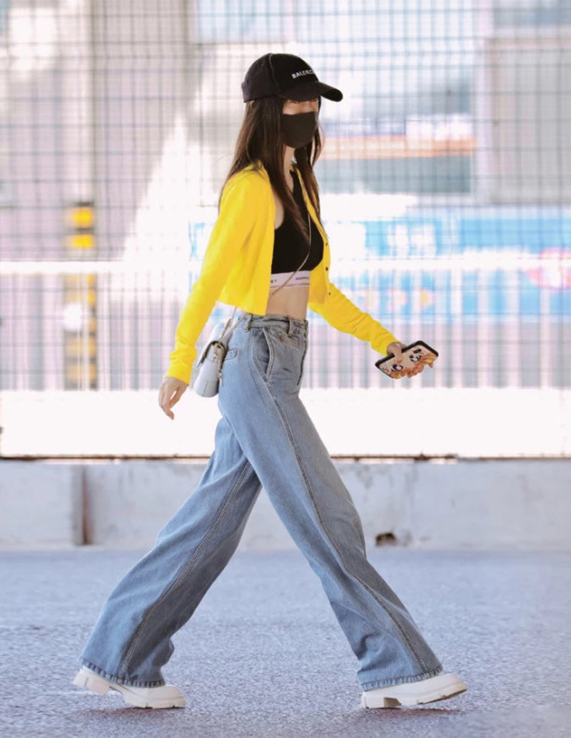 杨颖baby明星同款淡蓝色宽松阔腿裤休闲裤牛仔裤女2019秋冬长裤子