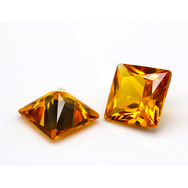 加工定制刚玉宝石 正方形公主切黄刚玉 21#刚玉裸石批发