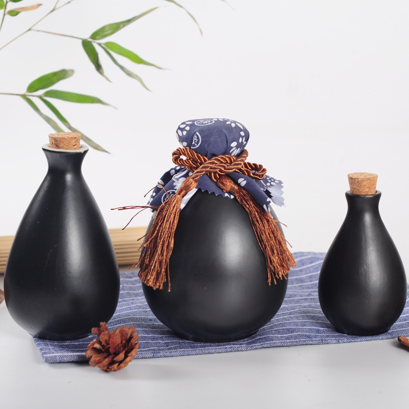 复古黑色亚光酒壶家用一斤装密封空酒瓶古风酒壶半斤二两复古酒瓶