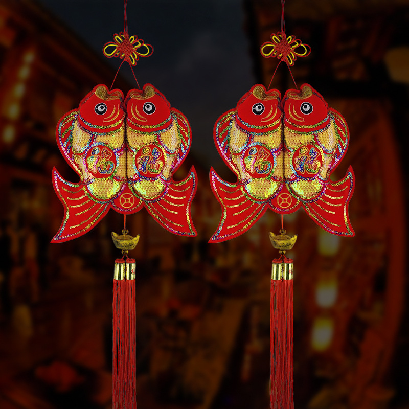 中国结绣花双鱼挂件装饰春节节日场景布置手工年年有鱼挂件