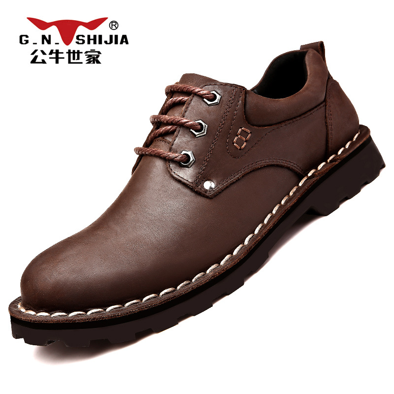 公牛世家男鞋春季男士休闲大头皮鞋英伦真皮马丁靴百搭低帮工装鞋