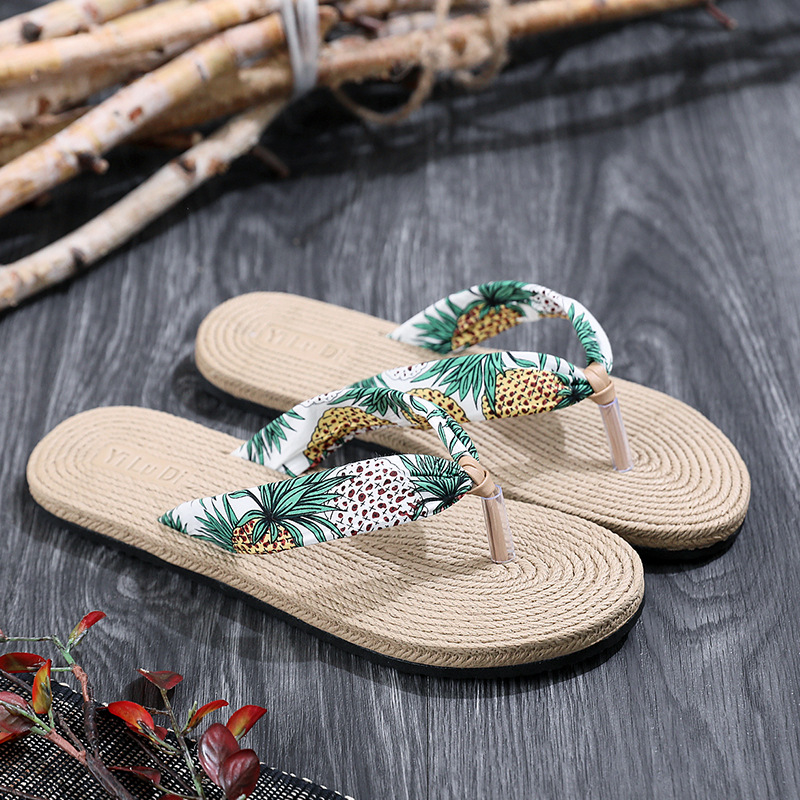 2022 Imitation Straw Travel Linen Women's Sandals Korean Fashion Outdoor Flip-Flops Flat Beach Flat Heel Flip-Flops Women's Slippers