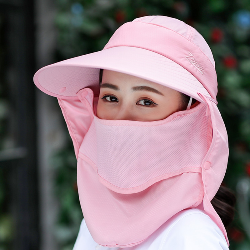 Factory Direct Summer Women's Sun Hat Uv Protection Big Brim Multi-Functional Windproof Face Protection Sun Hat Tea Picking Hat