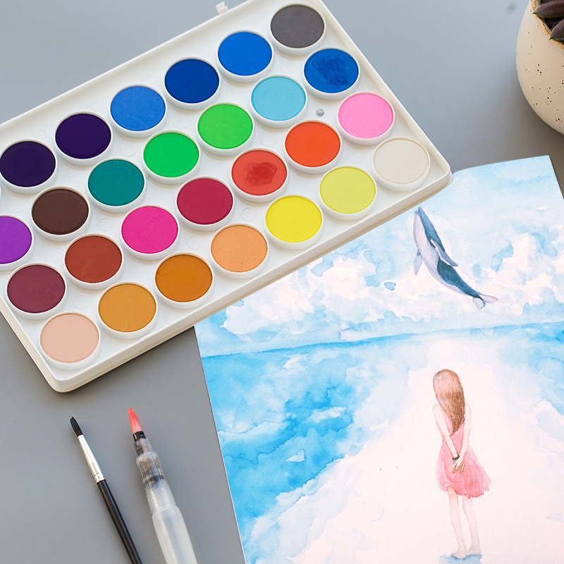 12 Colors Solid Watercolor 36 Colors Student Hand Drawn Art Supplies Powder Watercolor Painting Suit Washable Portable