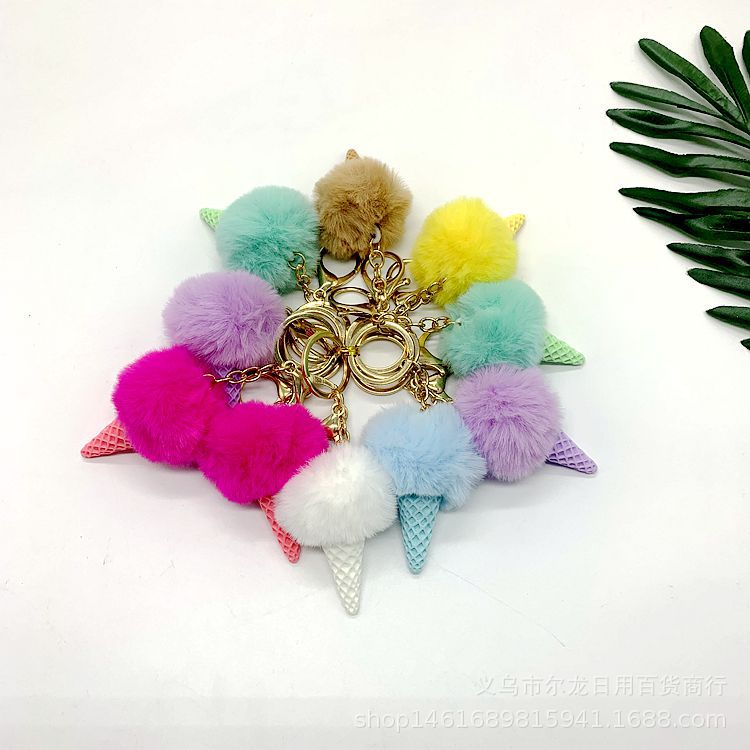 New 5cm Imitation Fur Ice Cream Cone Key Girl Cute Hanging Piece Pendant Two Yuan Shop