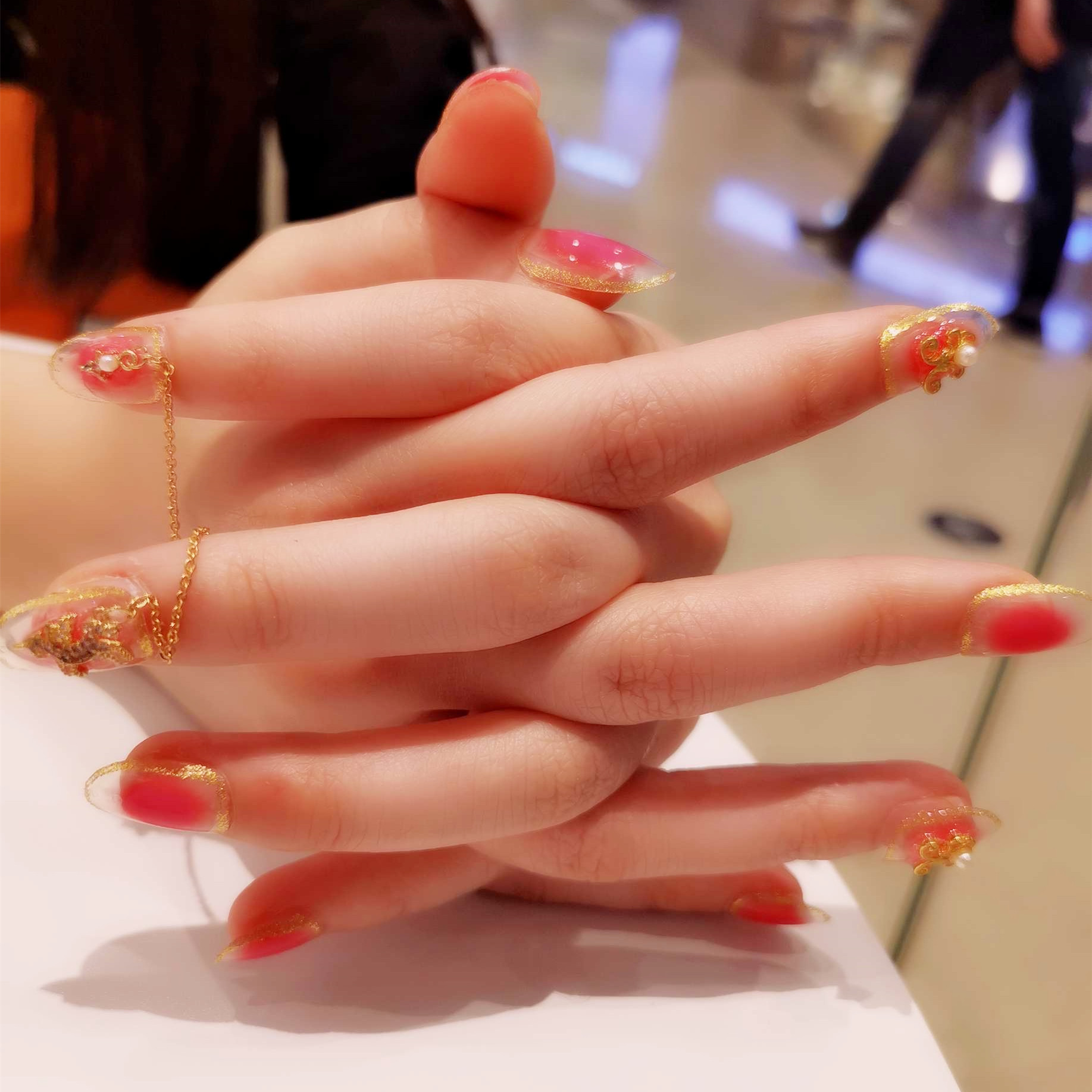 美甲贴片假指甲成品网红爆款酒红链条穿戴美甲可拆卸ins假指甲片