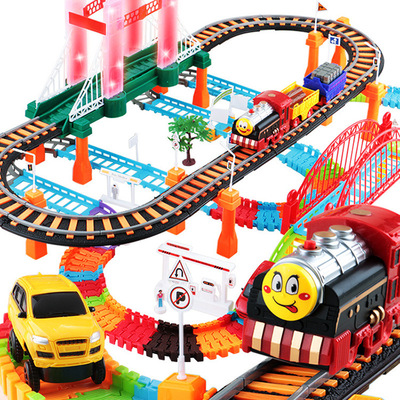 儿童多功能电动轨道车声光汽车玩具火车套装多层拼装益智玩具套装
