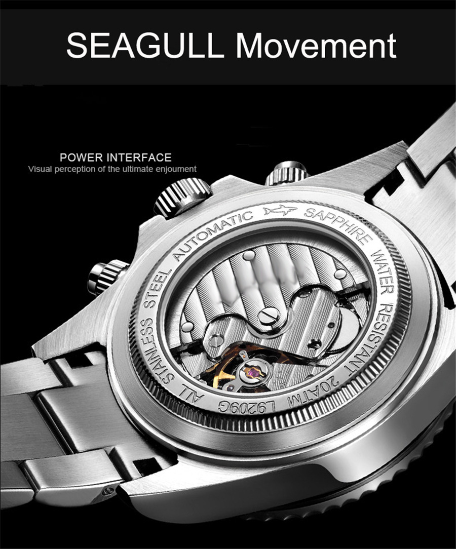 loreo雷力欧2019新款全自动机械表男手表商务精钢带防水夜光腕表