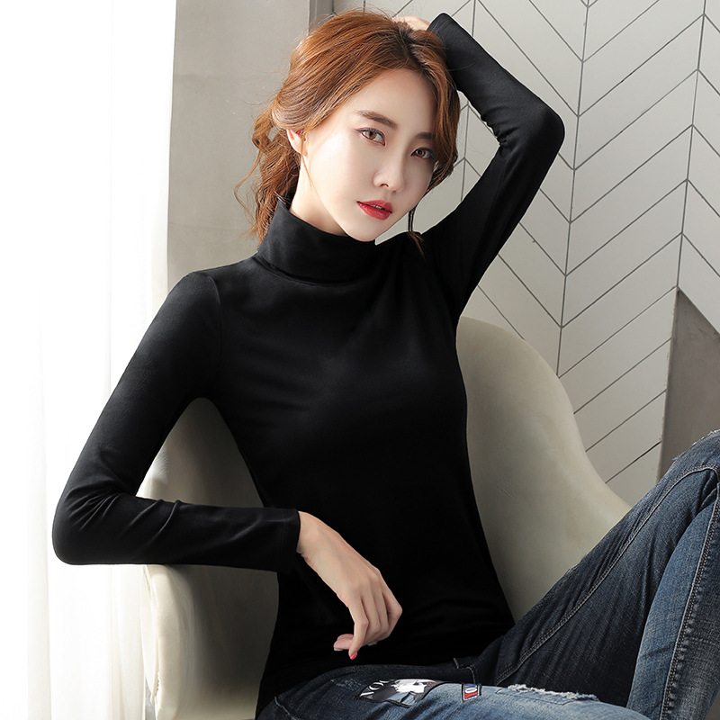 高领打底衫女黑色紧身百搭长袖t恤女韩版内搭秋冬新款大码体恤衫