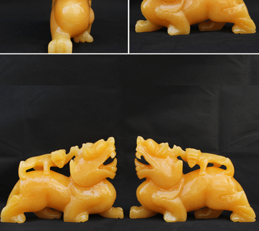 黄玉貔貅摆件天然米黄玉雕刻黄龙玉摆件工厂直销批发母子貔貅摆件