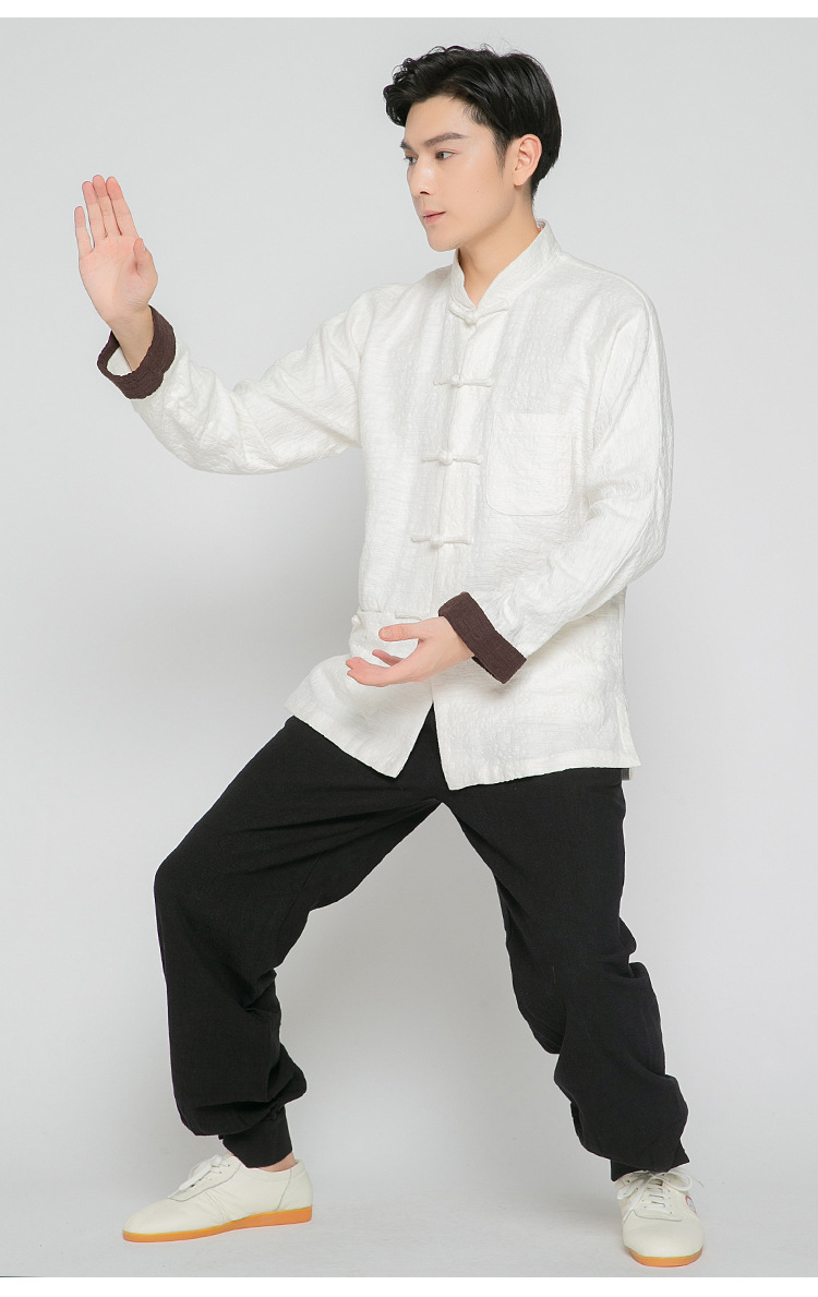 武农2021新款提花亚麻长袖太极服男士成人武术服秋冬练功服批发