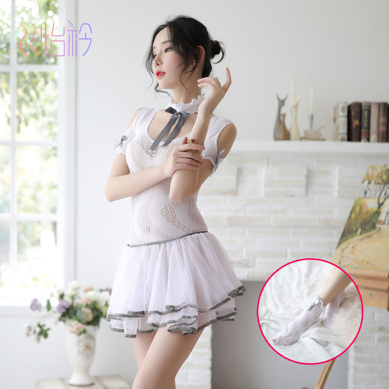 怡衿情趣内衣女学生蕾丝网纱透视制服诱惑性感连身袜丝袜套装7593