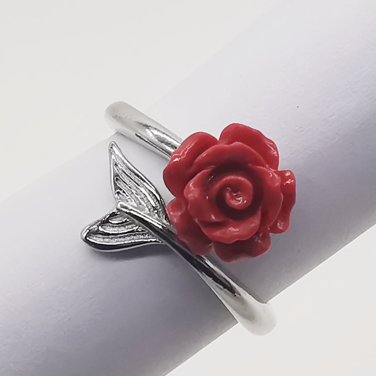 *恒途*天然朱砂雕刻玫瑰花戒面 925银鱼尾标准戒托少女之心款戒指