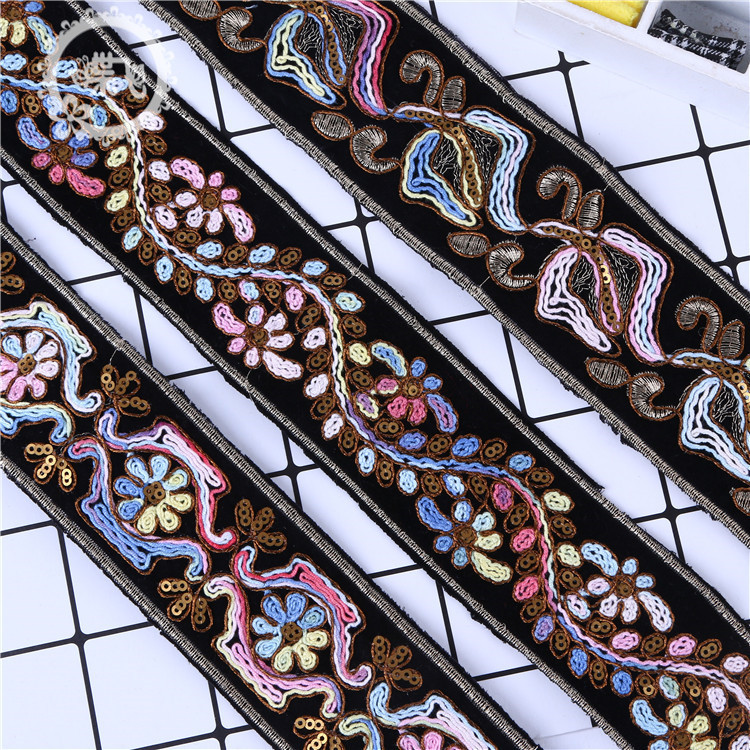 时尚民族刺绣亮片花边 珠片电脑绣花条码 厂家现货批发 品质保证