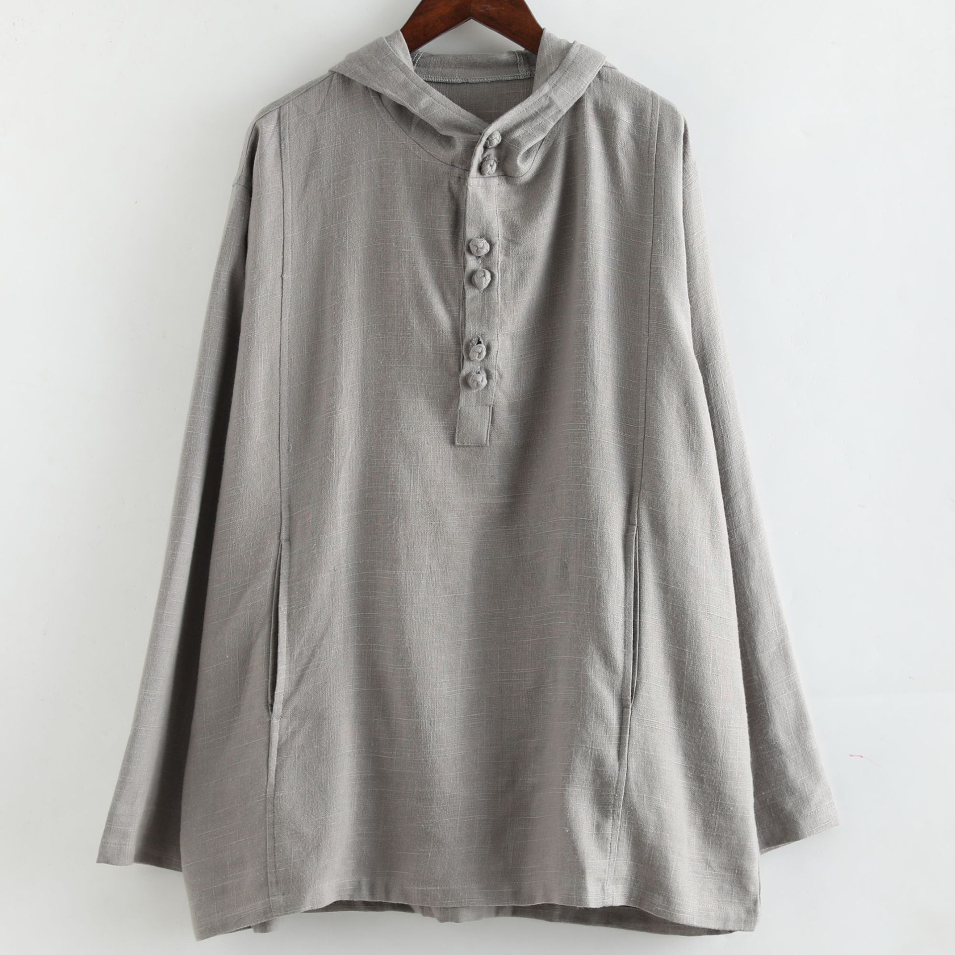 麻凡新款男装粗麻带帽衣民族文艺风上衣连帽薄款宽松民族服装