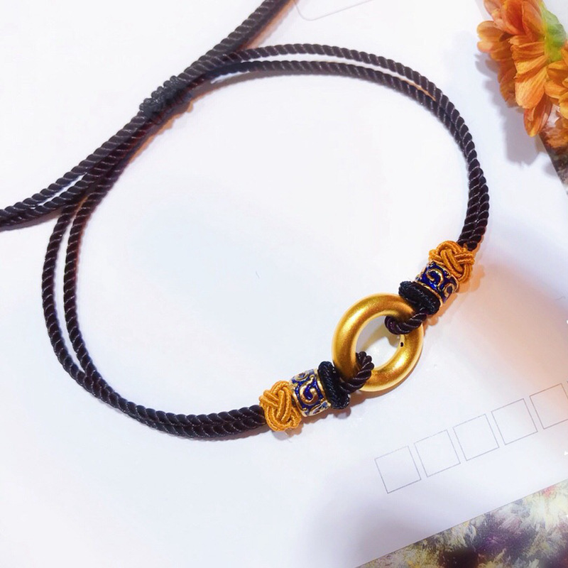 足金999黄金古法金刚圈手链男女情侣款圆月亮金圈手链复古手绳