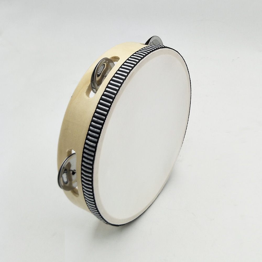 批发奥尔夫乐器木色黑边8寸手摇铃鼓仿羊皮手拍鼓幼教音乐玩具