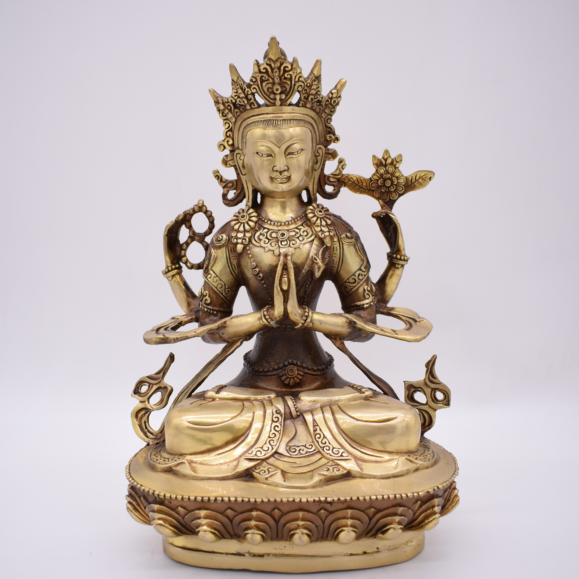 步步莲花纯铜四臂观音菩萨摆件密宗佛像佛具用品包邮