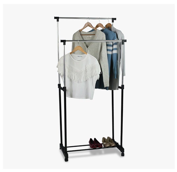 金属落地式双杆晾衣架 多功能置物收纳架 可移动晒衣架厂家直销