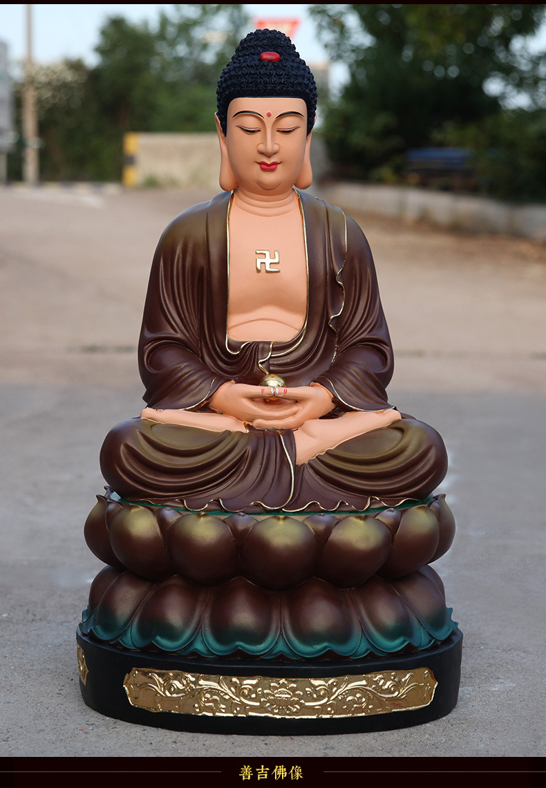 厂家批发树脂佛像鎏金彩绘释迦佛 如来佛主88cm古彩佛祖 阿弥陀佛