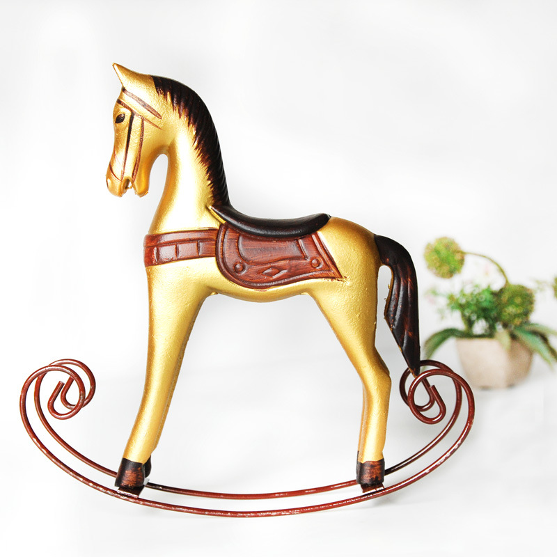 木质摇摇马北欧复古做旧彩色小木马家居儿童房装饰桌面木质摆件马